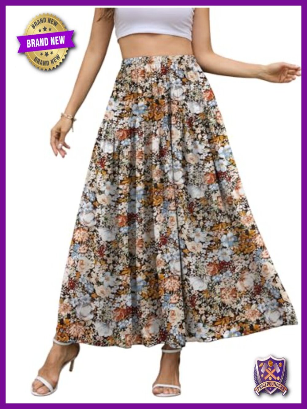 Chiffon Maxi Skirt A-Line High Waisted Elastic Floral Long Skirt